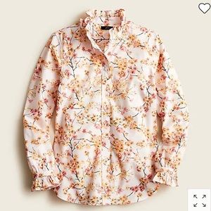 J Crew Classic-fit ruffleneck shirt in cherry blossoms, size 4.